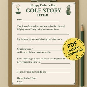 Carta con la historia del golf para el Día del Padre: un recuerdo imprimible para completar.