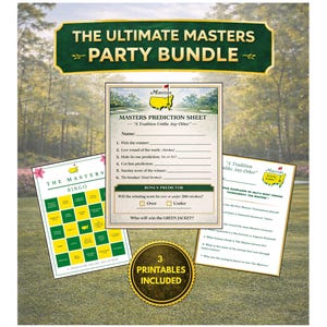 Paquete de fiesta para ver el MASTERS: Bingo, trivia y hoja de predicciones - Golf (PDF imprimible)