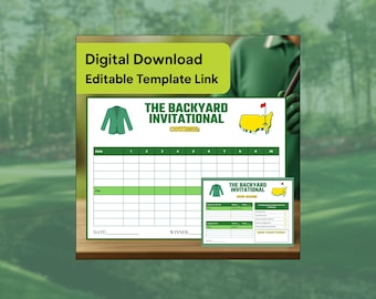 Plantilla de tarjeta de puntuación del Masters de Golf - Regalo de golf (Descarga digital, editable)
