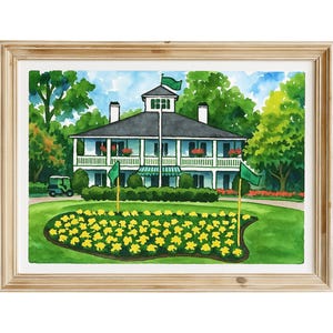 The Masters Digital Print – Augusta Clubhouse Watercolor Art Download - Golf