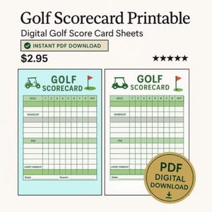 Scheda punteggi da golf stampabile - Download digitale per 9 buche, foglio punteggi da golf in formato PDF modificabile