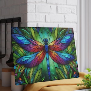 Dragon Fly Gift For Her, Housewarming Gift, Colorful Kitchen Decor, Gift For Dragonfly Lover, Dragonfly Glass Cutting Board Home Decor
