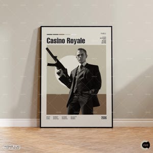 James Bond Casino Royale, pôster de filme vintage, pôster retrô moderno, pôster inspirado no vintage, pôster moderno de meados do século, pôster personalizado