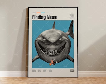 Gdzie jest Nemo, plakat filmowy w stylu retro, styl mid-century modern, plakat do serialu telewizyjnego w stylu retro, minimalistyczna sztuka filmowa, najlepsze filmy wszech czasów, spersonalizowany plakat filmowy