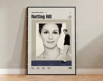 Notting Hill, Plakat filmowy w stylu retro, Styl mid-century modern, Plakat do serialu telewizyjnego w stylu retro, Minimalistyczna sztuka filmowa, Najlepsze filmy wszech czasów, Plakat filmowy na zamówienie