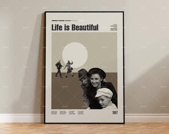 Life is Beautiful, Roberto Benigni, Retro Movie Poster, Midcentury Modern, Retro Tv Show Poster, Minimal Movie Art, Custom Movie Poster