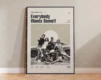 Alla vill ha lite, Richard Linklater, Retro filmaffisch, Midcentury Modern, Retro TV-programaffisch, Minimalistisk filmkonst, Anpassad filmaffisch