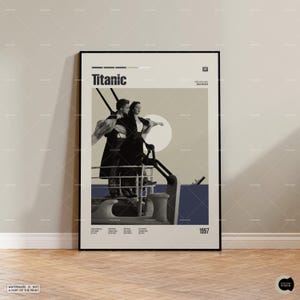 Titanic, James Cameron, Leonardo DiCaprio, pôster de filme retrô, moderno de meados do século, pôster de programa de TV retrô, filme minimalista, pôster de filme personalizado
