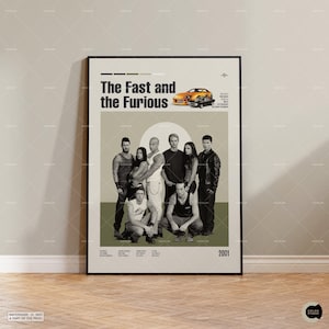 Rápido y furioso, Paul Walker, Vin Diesel, póster de película retro, arte cinematográfico minimalista, póster de película personalizado, serie de televisión retro, moderno de mediados de siglo