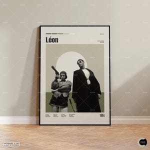 Leon, Luc Besson, Jean Reno, pôster de filme retrô, moderno de meados do século, pôster de programa de TV retrô, arte de filme minimalista, pôster de filme personalizado