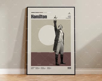 Hamilton, Lin-Manuel Miranda, Plakat retro-nowoczesny, Plakat inspirowany stylem vintage, Wydruk artystyczny – połowa wieku, Plakat na zamówienie, Plakat filmowy, Plakat filmowy
