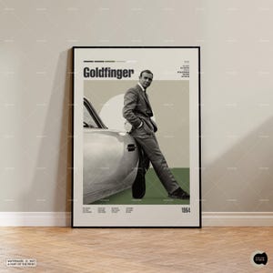 Goldfinger, pôster de filme retrô, moderno de meados do século, pôster de programa de TV retrô, arte de filme minimalista, melhores filmes de todos os tempos, pôster de filme personalizado