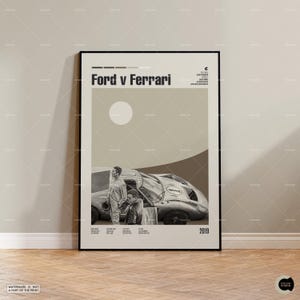 Ford v Ferrari, pôster de filme retrô, moderno de meados do século, pôster de programa de TV retrô, arte cinematográfica minimalista, melhores filmes de todos os tempos, pôster de filme personalizado