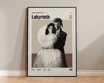 Labyrinth, David Bowie, Jim Henson, Jennifer Connelly, Retro Modern, Vintage Inspired Poster, Mid Century Poster, Movie Poster,Custom Poster