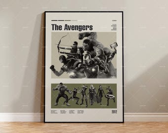 Los Vengadores, Póster de película retro, Estilo moderno de mediados de siglo, Póster de serie de televisión retro, Arte cinematográfico minimalista, Mejores películas de todos los tiempos, Póster de película personalizado