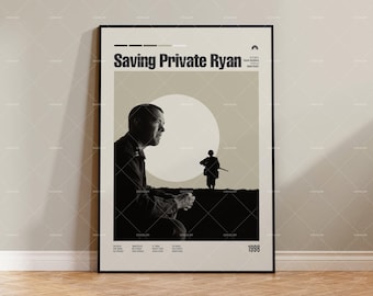 Rescatando al soldado Ryan, Steven Spielberg, Póster vintage, Póster retro moderno, Inspirado en lo vintage, Póster moderno de mediados de siglo, Póster de película personalizado