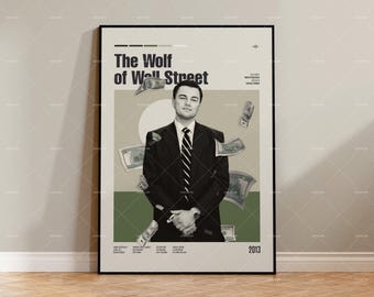Wilk z Wall Street, plakat filmowy w stylu vintage, plakat retro nowoczesny, plakat inspirowany stylem vintage, plakat mid-century modern, spersonalizowany plakat filmowy