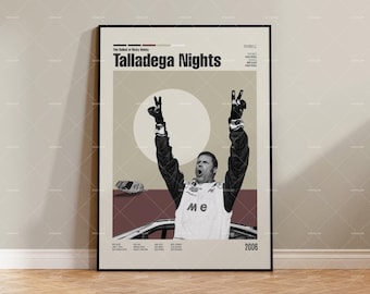 Talladega Nights, Will Ferrell, Plakat filmowy w stylu vintage, Plakat retro w nowoczesnym stylu, Plakat inspirowany stylem vintage, Plakat w stylu mid-century modern, Plakat na zamówienie