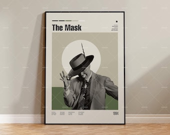 Maska, Jim Carrey, Plakat filmowy w stylu retro, Styl mid-century modern, Plakat do serialu telewizyjnego w stylu retro, Minimalistyczna sztuka filmowa, Najlepsze filmy, Spersonalizowany plakat filmowy