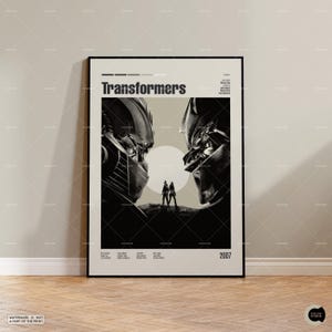 Transformers, pôster de filme retrô, moderno de meados do século, pôster de programa de TV retrô, arte cinematográfica minimalista, melhores filmes de todos os tempos, pôster de filme personalizado