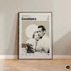 Casablanca, Michael Curtiz, Filme de inspiração vintage, Retro moderno, Pôster de inspiração vintage, Pôster de meados do século, Pôster de filme, Pôster personalizado