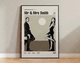 Pan i Pani Smith, Plakat filmowy w stylu retro, Styl mid-century modern, Plakat do serialu telewizyjnego w stylu retro, Minimalistyczna sztuka filmowa, Najlepsze filmy, Spersonalizowany plakat filmowy