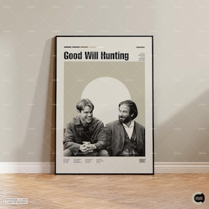 Gênio Indomável, Robin Williams, Matt Damon, pôster de filme retrô moderno, pôster inspirado no vintage, pôster de meados do século, pôster de filme personalizado