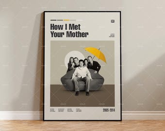 Jak poznałem waszą matkę, Josh Radnor, Neil Patrick Harris, Plakat filmowy w stylu retro, Styl mid-century modern, Plakat do serialu telewizyjnego w stylu retro, Plakat filmowy na zamówienie
