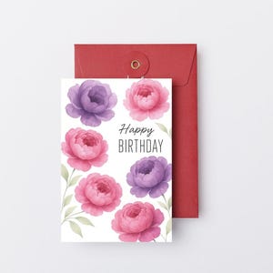 Printable Peonies Birthday Card