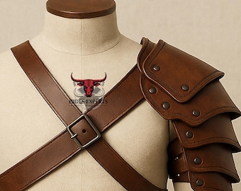 Spallaccio in pelle marrone fatto a mano / armatura medievale per cosplay