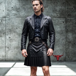 Conjunto de kilt e jaqueta gladiador de couro italiano personalizado