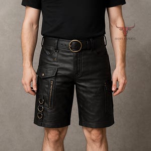 Genuine Black Leather Steampunk Shorts | Custom Leather Gothic Shorts | Personalized Leather Apparel For Men