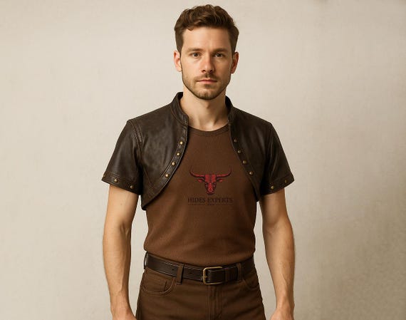 Short Sleeve Bolero Jacket Brown ManaLisa Short-Sleeve Buckled