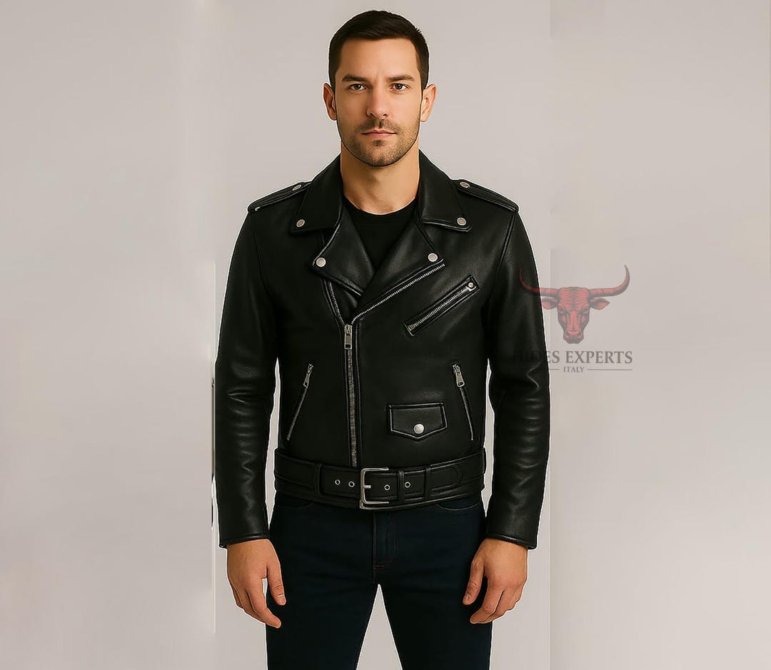 Custom Black Leather Biker Jacket for Men | Vintage Motorcycle Rider ...