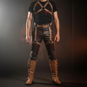 Pantalon harnais en cuir fait main : pantalon cosplay steampunk