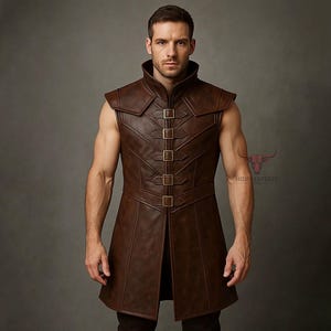 Gilet de guerrier en cuir marron fait main : tenue de cosplay Renaissance
