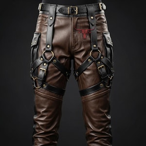 Handmade Leather Harness Pants: Gothic Steampunk Cosplay Trousers