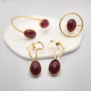 Parure - Bracelet Bague Boucles d'Oreilles Carte Afrique  - Set Bijoux en Bronze Ethniques Chic Fait Main Sénégal - Cadeau Unique Femme