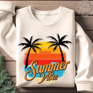 Retro Sunset Beach PNG: Summer Vibes Palm Tree Clipart (Digital Download