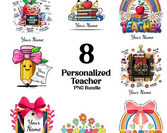 Personalized Teacher PNG Bundle, Editable Sublimation Graphics, School Clipart (Digital Download)