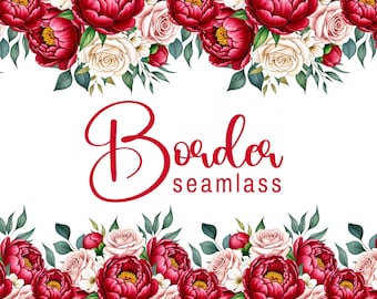 Floral Rose seamless Border PNG | Wedding Invitation Clipart (Digital Download)
