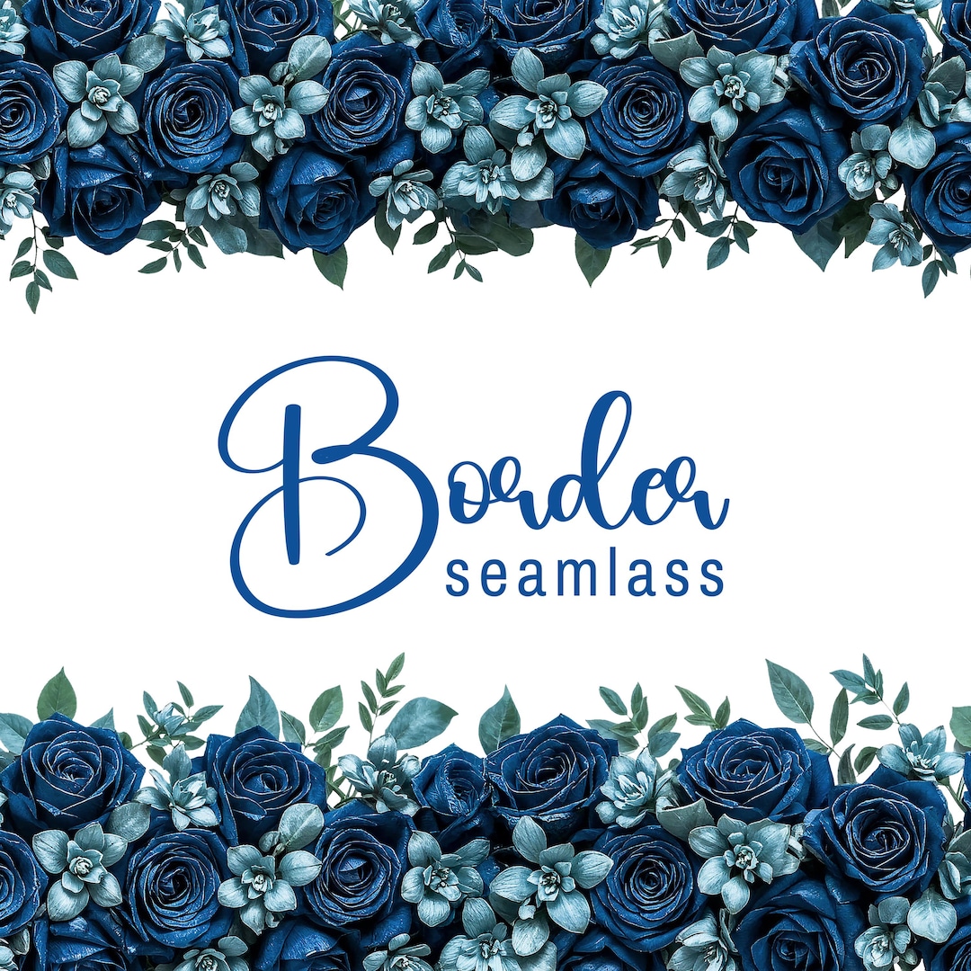 Blue Rose Floral Watercolor Border, Navy Flower Frame (PNG Digital ...