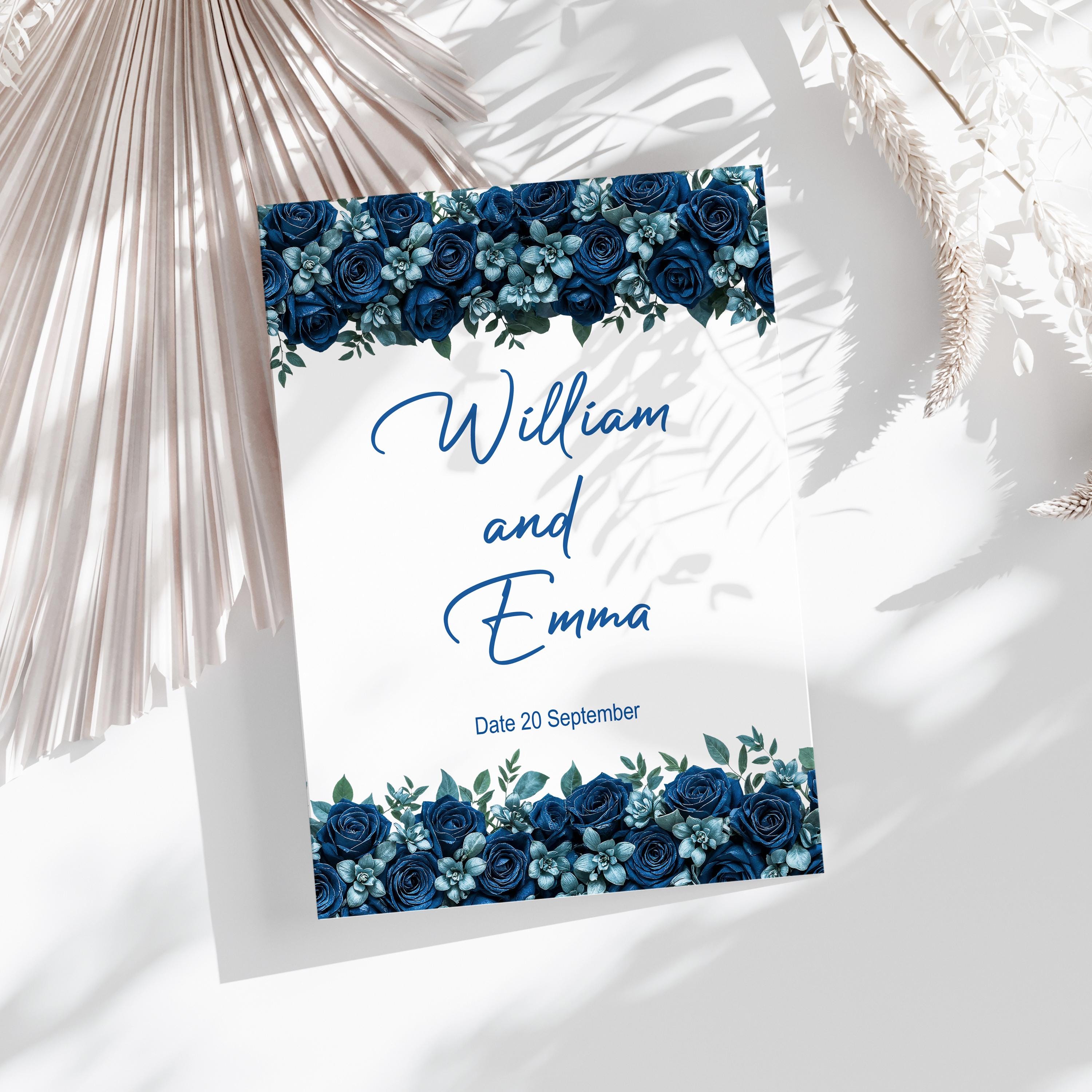 Blue Rose Floral Watercolor Border, Navy Flower Frame (PNG Digital ...