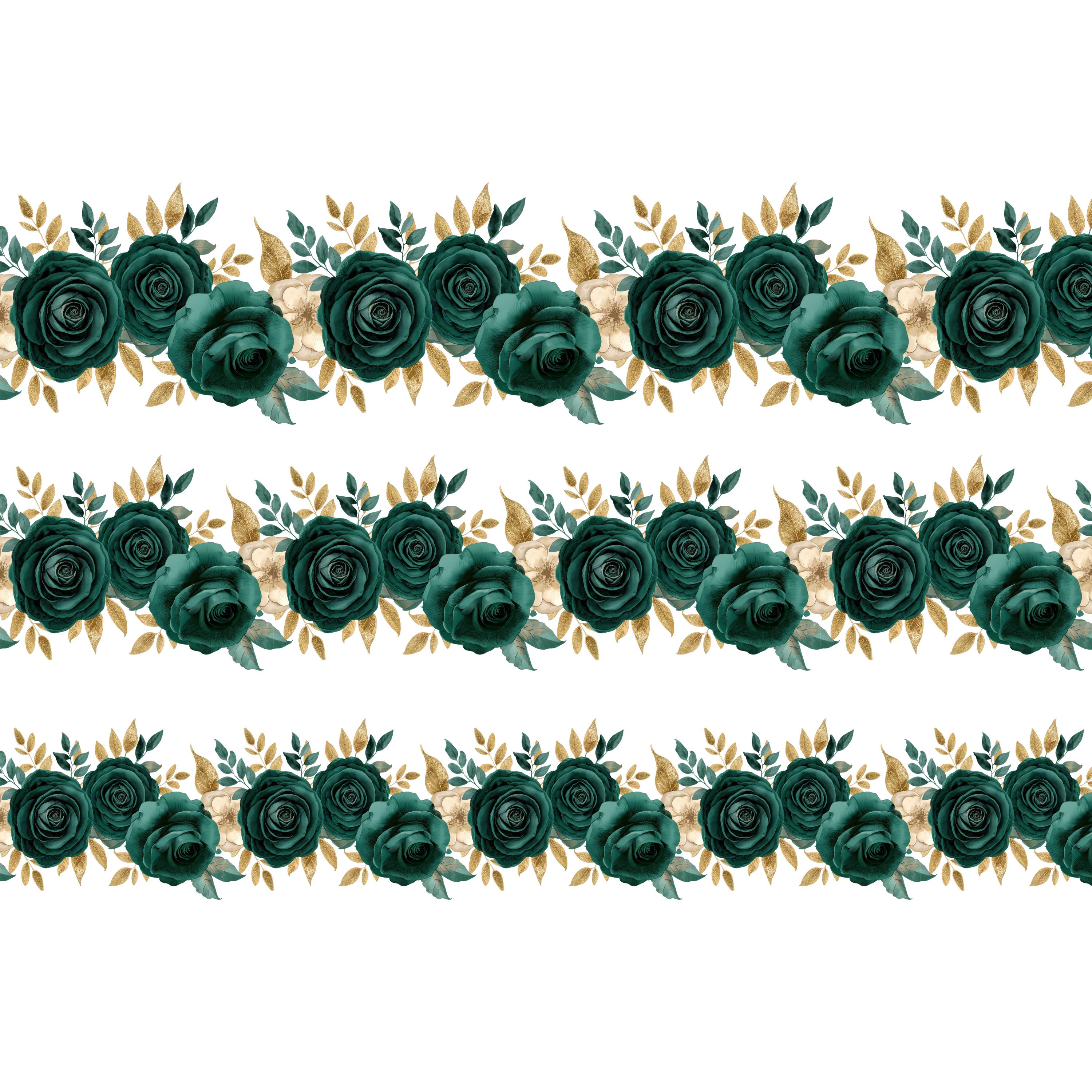 Emerald Green Rose Seamless Border | Watercolor Floral Wedding ...