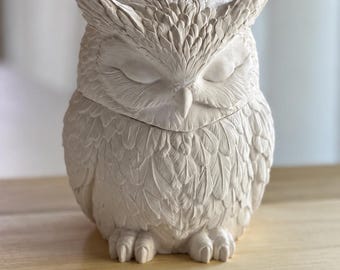 Sleeping Owl Candle – Handmade Ceramic Owl Jar with Lid, Scented Soy Candle, Cozy Fall Decor