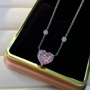 Sterling Silver Heart Necklace: Pink Cubic Zirconia Crystal Jewelry