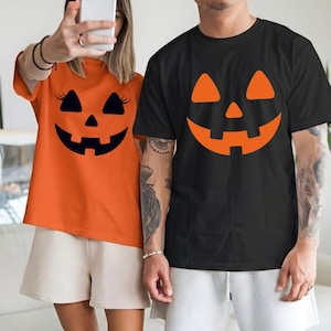 Couples Halloween Matching Shirts, His Hers Pumpkin Face Tee, Jack O Lantern Couple Set, Couples Costume Shirt, Halloween Couples tshirt