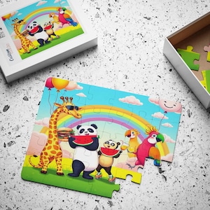 Funny Animal Picnic Kids Puzzle,30 piece puzzle,Holiday Gift Idea for Toddlers, Large Pieces Puzzle for Young Kids, Montessori Gift for Kids
