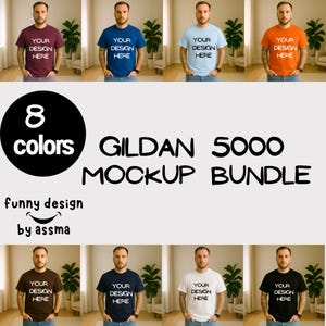 Gildan 5000 T-Shirt Mockup Bundle | Male G500 Tshirt Mock-up Bundle | Real Human Model Mockup | Mens Basic Simple Gildan 5000 Front Mockup