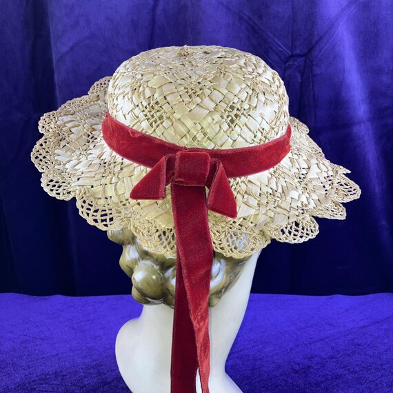 40s Straw Hat Tilt Vintage Boater Scalloped Brim … - image 3